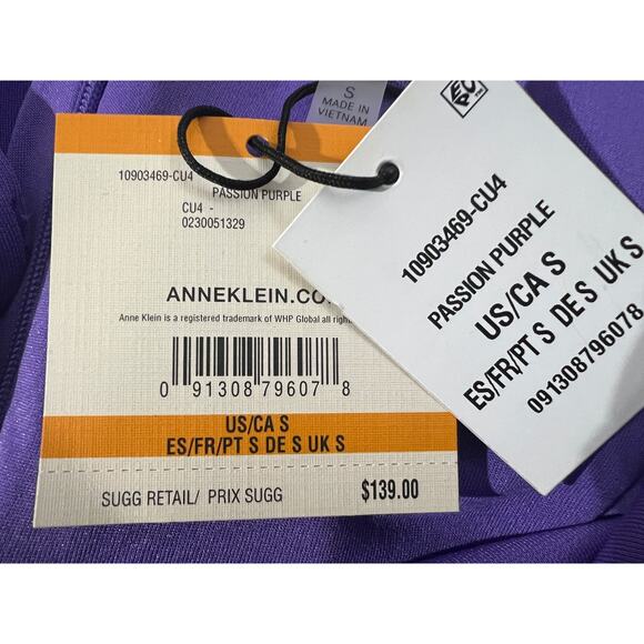 ANNE KLEIN WOMENS SMALL SQUARE NECK SHIRRED O-RING MIDI DRESS PASSION PURPLE NEW - Picture 11 of 14